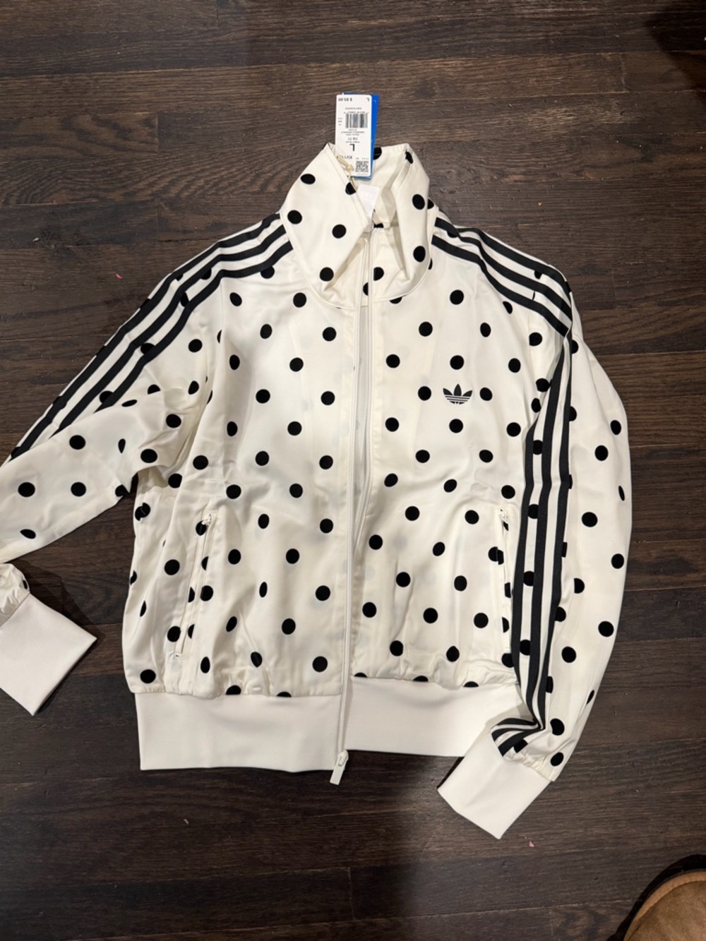 adidas Originals White and Black Polka Dot Track Jacket